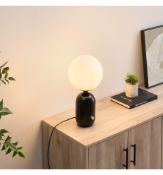 Zwarte retro-chique tafellamp met wit glas - Sorène 2