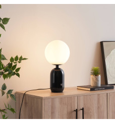 Zwarte retro-chique tafellamp met wit glas - Sorène