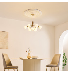 Elegante moderne messing kroonluchter met 9 witte bollen...