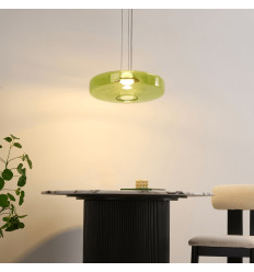 Moderne LED hanglamp met schijfvormig groen glas 45 cm -...