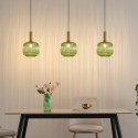 Groene vintage hanglamp van geribbeld glas en goud metaal - Ivy