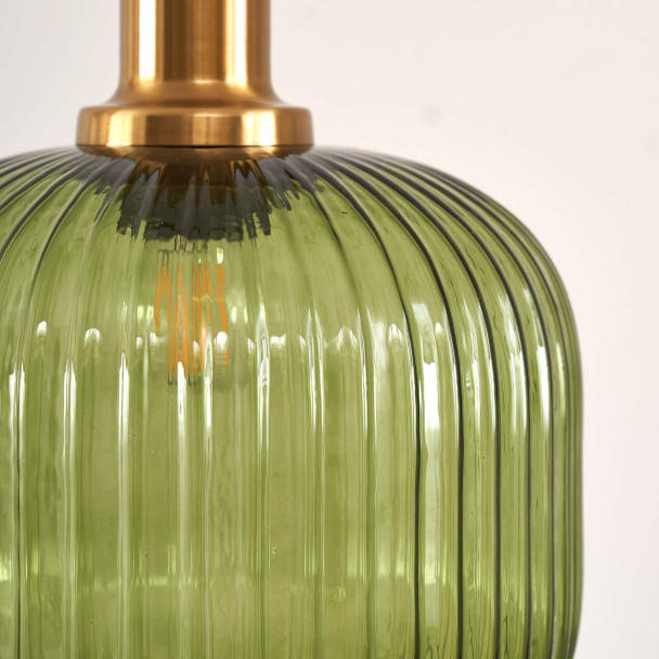 Groene vintage hanglamp van geribbeld glas en...