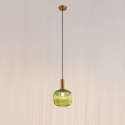 Groene vintage hanglamp van geribbeld glas en goud metaal - Ivy